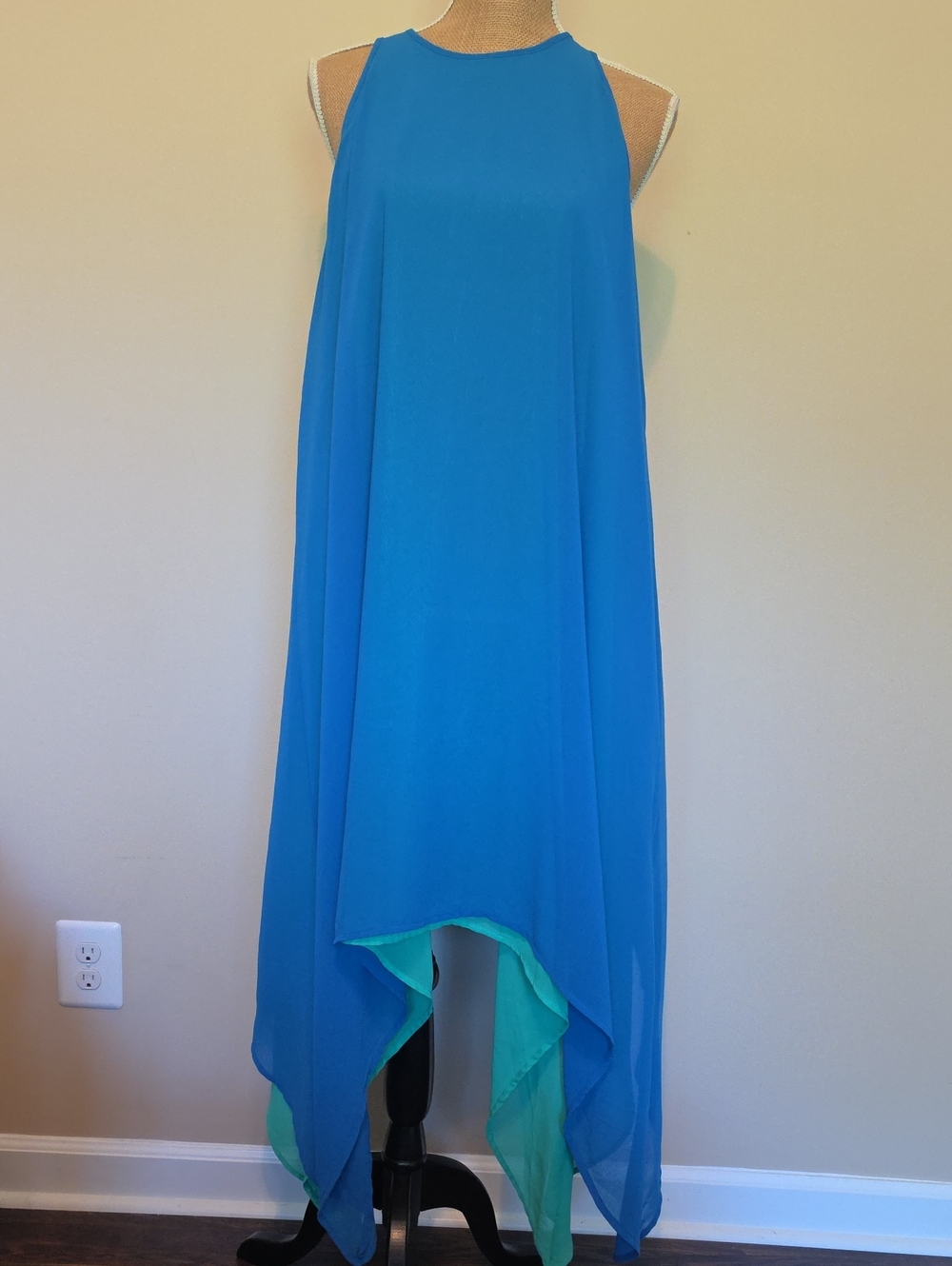 VENUS Bright Blue Handkerchief Hem Skirt with Aqua Layer